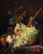 Jan van Huijsum of grapes and a peach on a table top Spain oil painting artist